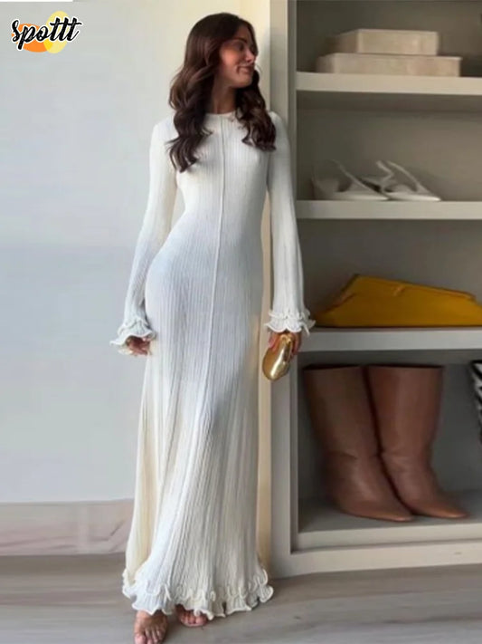 Vestido Largo Elegante de Mujer con Espalda Ajustable con Cintas, Color Sólido – Estilo Casual, Streetwear, Fiesta y Club