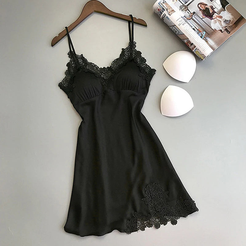 Camisa de dormir de verão feminina sexy em seda com alças