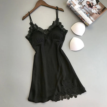 Camisa de dormir de verão feminina sexy em seda com alças