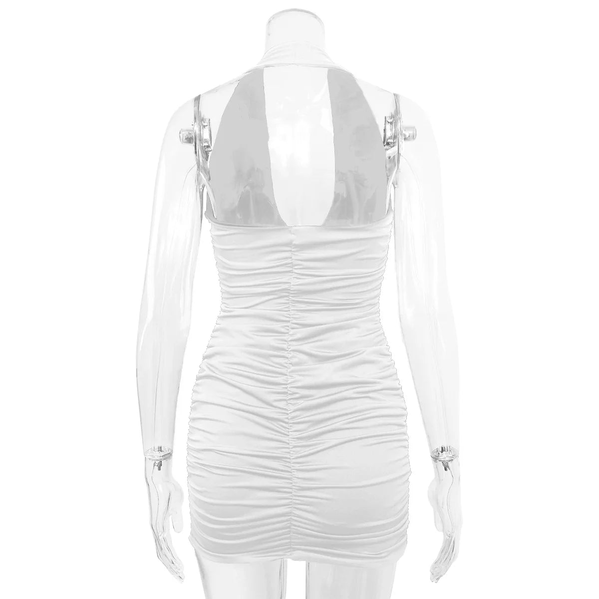 Vestido Bodycon Sexy com Decote Profundo em V e Pescoço Halter – Estilo Elegante