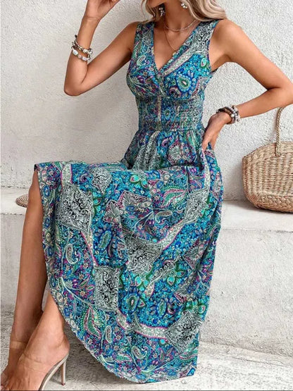 Vestido Maxi Boho Feminino sem Mangas – Elegância e Conforto para o Verão