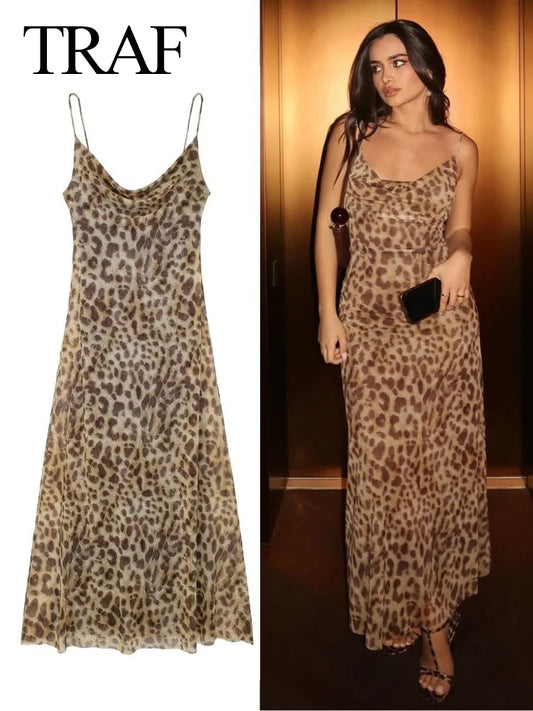 Vestido Largo de Verano con Estampado de Leopardo