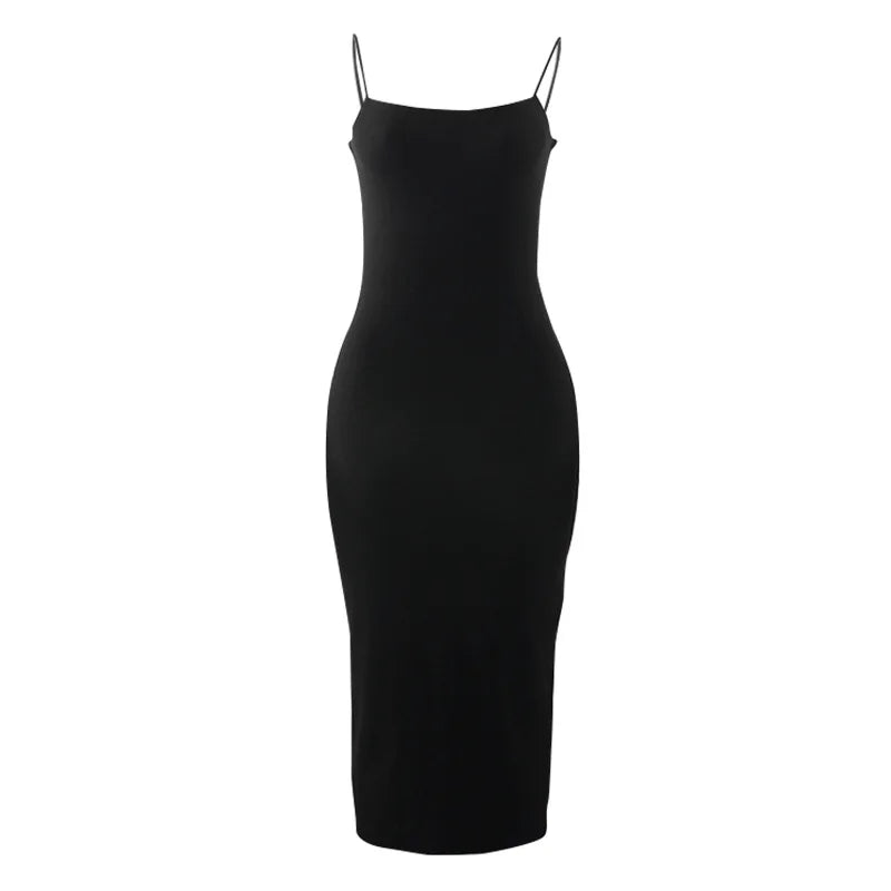 Elegante vestido sexy negro de verano para mujer sin mangas y sin espalda, casual, vestido de fiesta