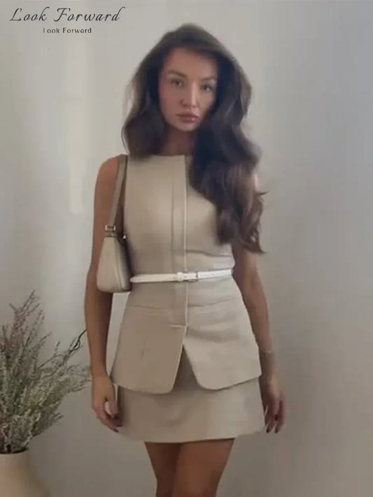 Vestido casual corto para mujer, con cinturón, estilo slim, cuello redondo, sin mangas