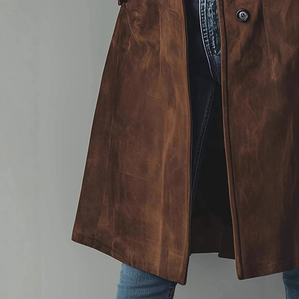 Women's long western-style trench coat, ideal for autumn and winter, with a turn-down collar