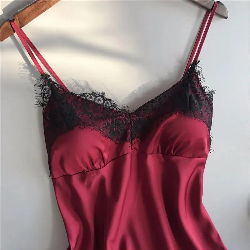 Conjunto de Pijama para Mujer – Babydoll de Satén con Encaje y Lazo