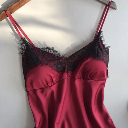 Conjunto de Pijama para Mujer – Babydoll de Satén con Encaje y Lazo