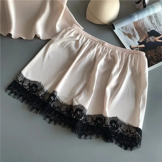 Conjunto de Pijama para Mujer – Babydoll de Satén con Encaje y Lazo