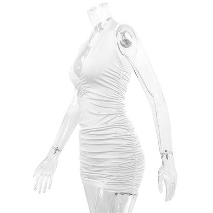 Vestido Bodycon Sexy com Decote Profundo em V e Pescoço Halter – Estilo Elegante
