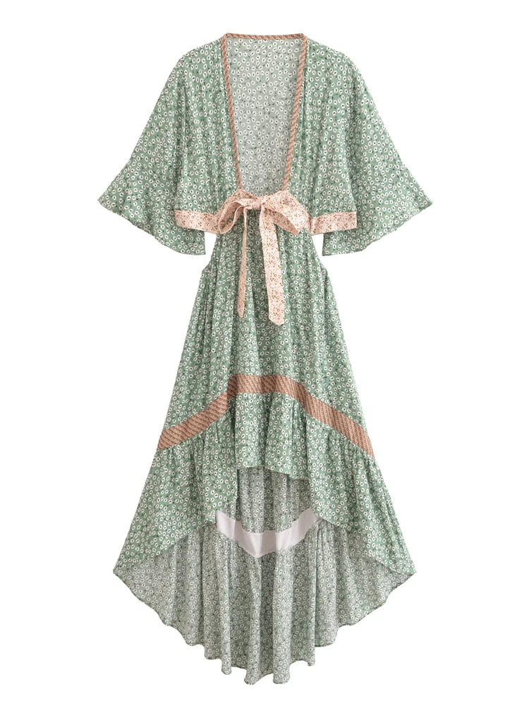 Vestido Boho Queens, com recortes (hollow out), sexy, ideal para praia, com mangas curtas, corte assimétrico