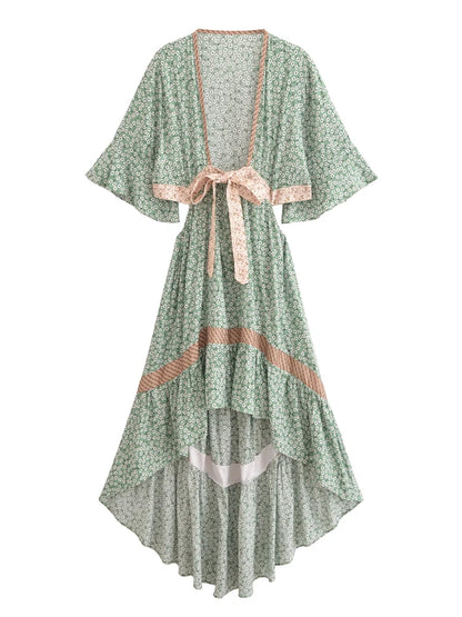 Vestido Boho Queens, com recortes (hollow out), sexy, ideal para praia, com mangas curtas, corte assimétrico