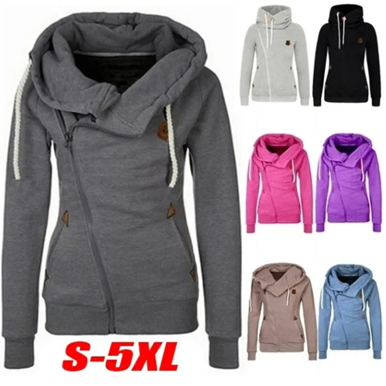 Camisola de desporto com capuz e fecho lateral para mulher