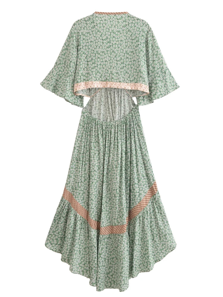 Vestido Boho Queens, com recortes (hollow out), sexy, ideal para praia, com mangas curtas, corte assimétrico
