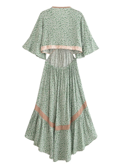 Vestido Boho Queens, com recortes (hollow out), sexy, ideal para praia, com mangas curtas, corte assimétrico