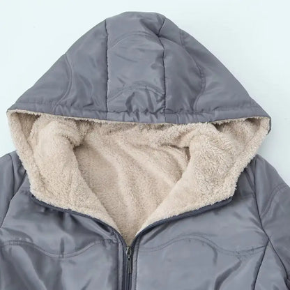 Casaco comprido acolchoado para mulher, casaco grosso de inverno com forro polar, parka acolchoada corta-vento e quente, com fecho e capuz