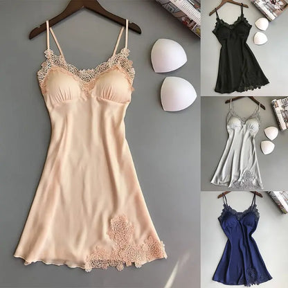 Camisa de dormir de verão feminina sexy em seda com alças