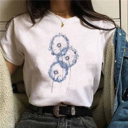 T-Shirt Dente-de-Leão com Estampa Aquarela Fashion