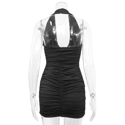 Vestido Bodycon Sexy com Decote Profundo em V e Pescoço Halter – Estilo Elegante
