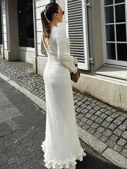 Vestido Largo Elegante de Mujer con Espalda Ajustable con Cintas, Color Sólido – Estilo Casual, Streetwear, Fiesta y Club