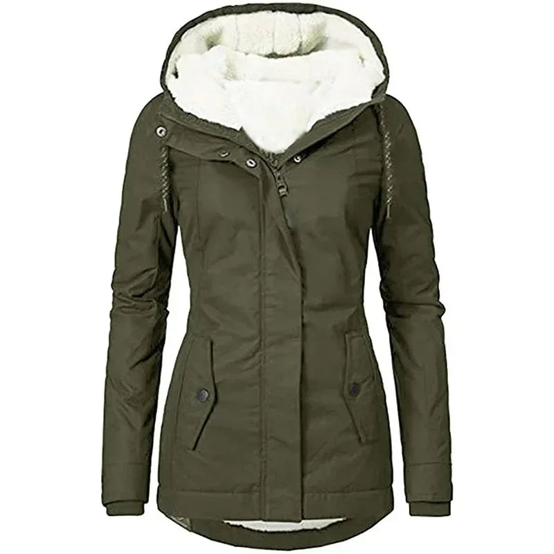 Chaqueta con Capucha y Cremallera para Mujer (Colección 2025/26). Abrigo de Invierno Forrado en Felpa Gruesa, Estilo Parka Casual con Bolsillos