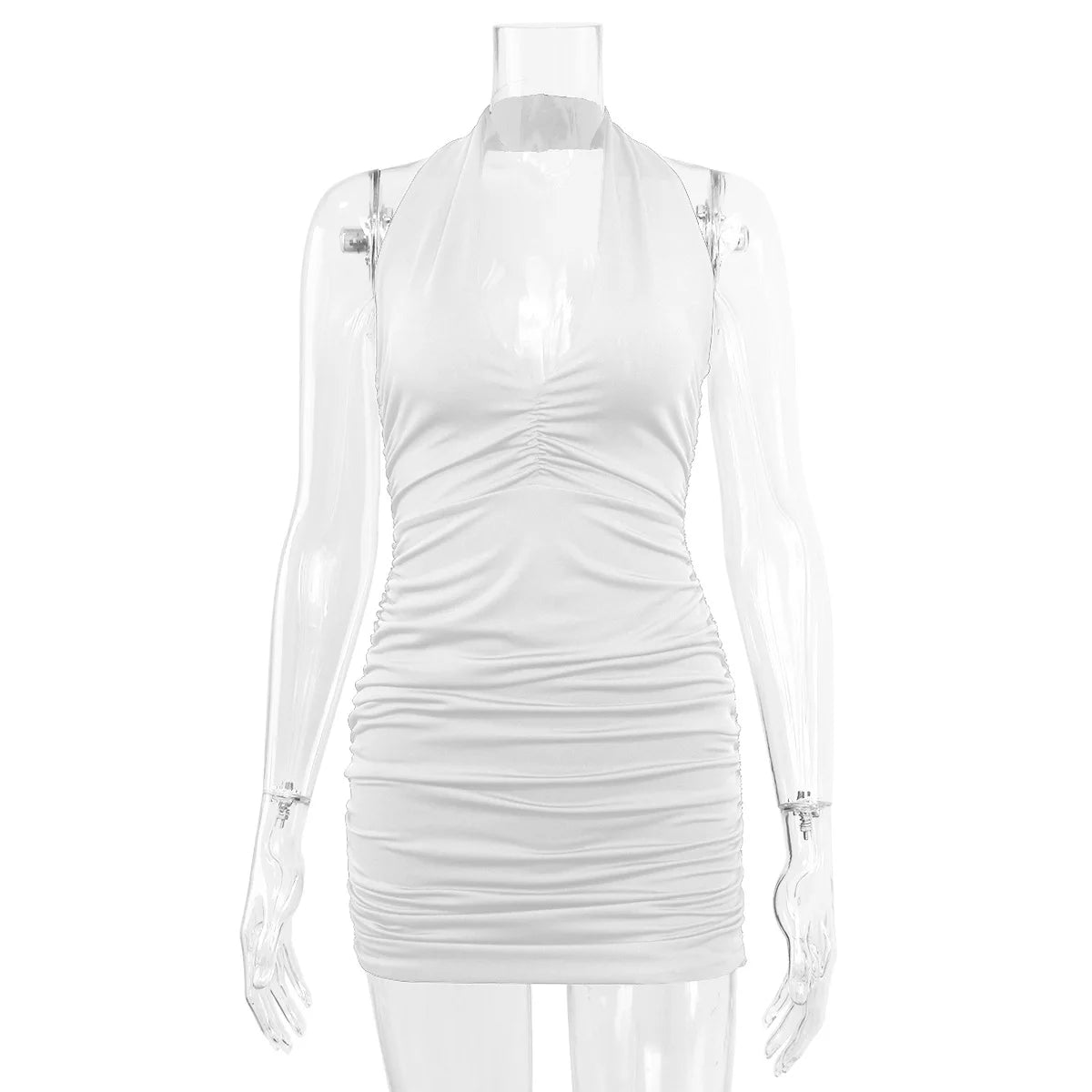 Vestido Bodycon Sexy com Decote Profundo em V e Pescoço Halter – Estilo Elegante