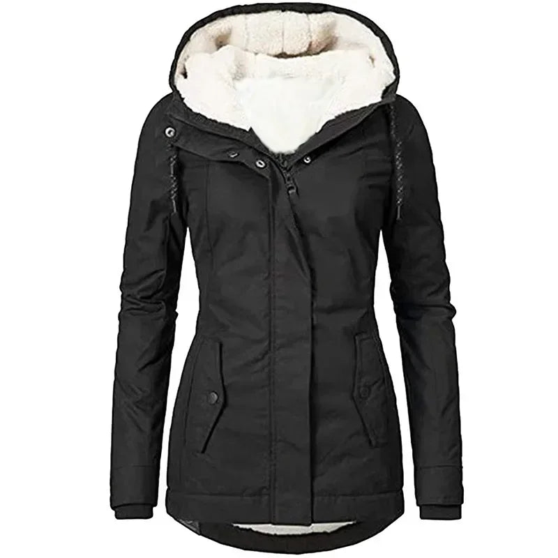 Chaqueta con Capucha y Cremallera para Mujer (Colección 2025/26). Abrigo de Invierno Forrado en Felpa Gruesa, Estilo Parka Casual con Bolsillos