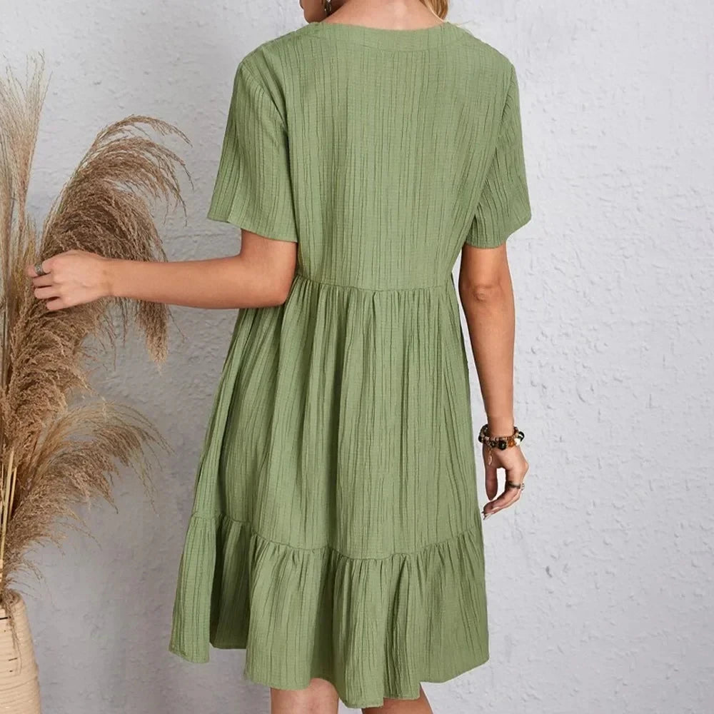 Vestido Peplum Feminino de Verão com Decote em V