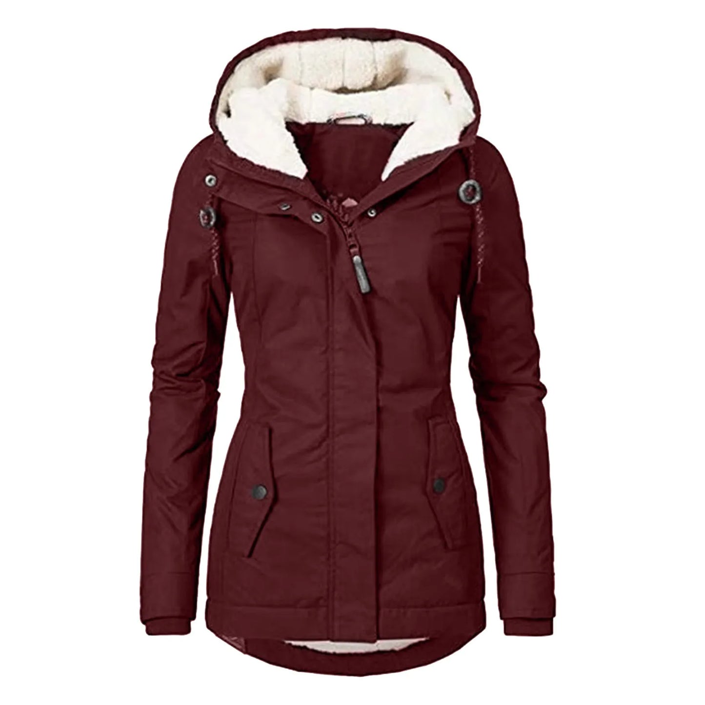 Chaqueta con Capucha y Cremallera para Mujer (Colección 2025/26). Abrigo de Invierno Forrado en Felpa Gruesa, Estilo Parka Casual con Bolsillos