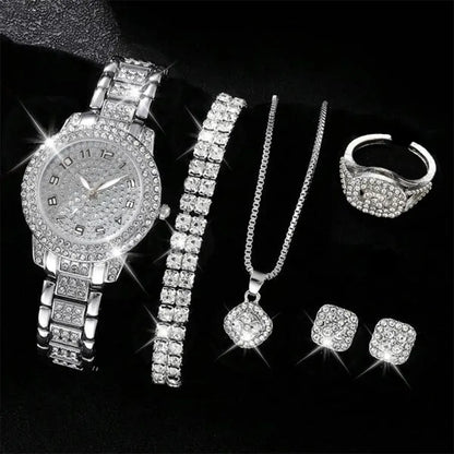Reloj Elegante para Mujer – Set de 6 Piezas con Pulseras de Aleación y Cristales