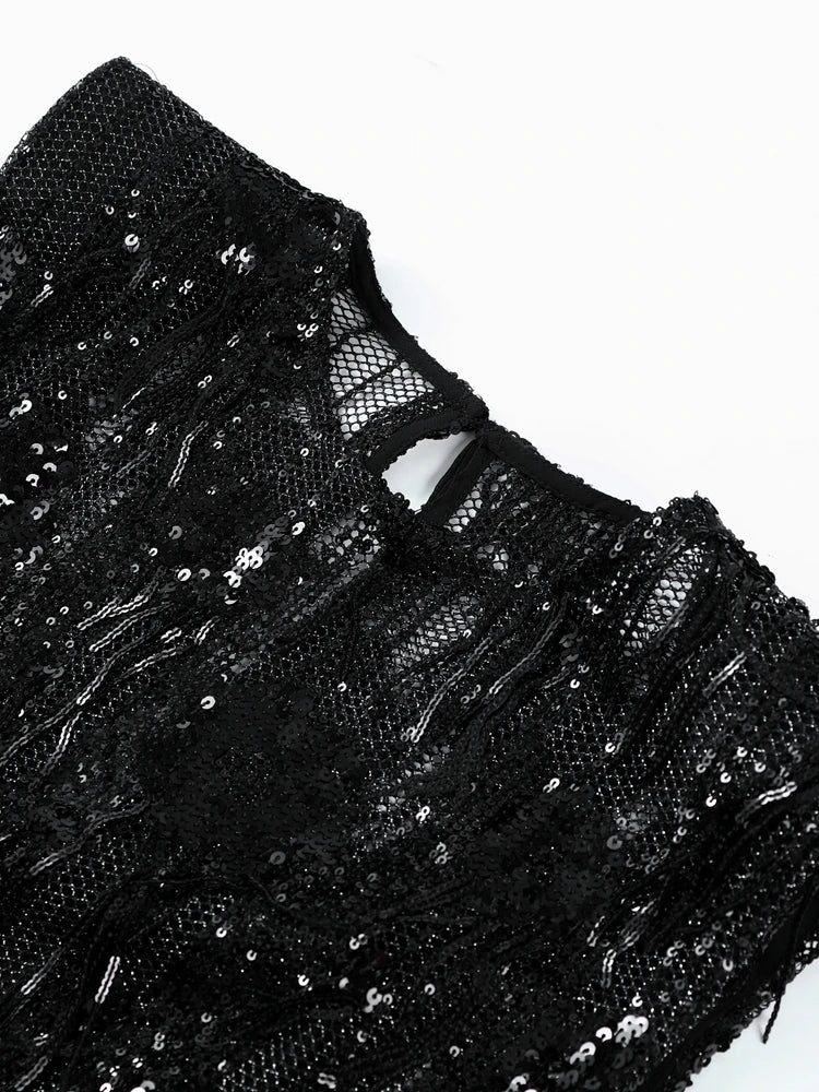 Vestido Feminino de Festa com Lantejoulas e Franjas