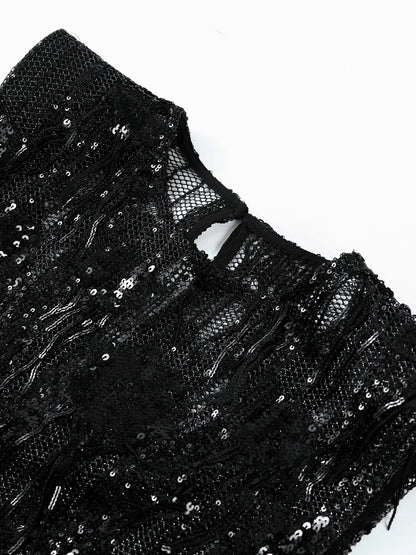 Vestido Feminino de Festa com Lantejoulas e Franjas