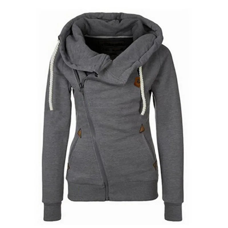 Camisola de desporto com capuz e fecho lateral para mulher
