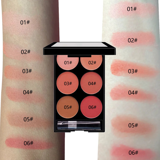 Paleta todo en uno de rubor y contorno de 6 colores, con polvos mate y nacarados