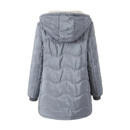 Casaco comprido acolchoado para mulher, casaco grosso de inverno com forro polar, parka acolchoada corta-vento e quente, com fecho e capuz