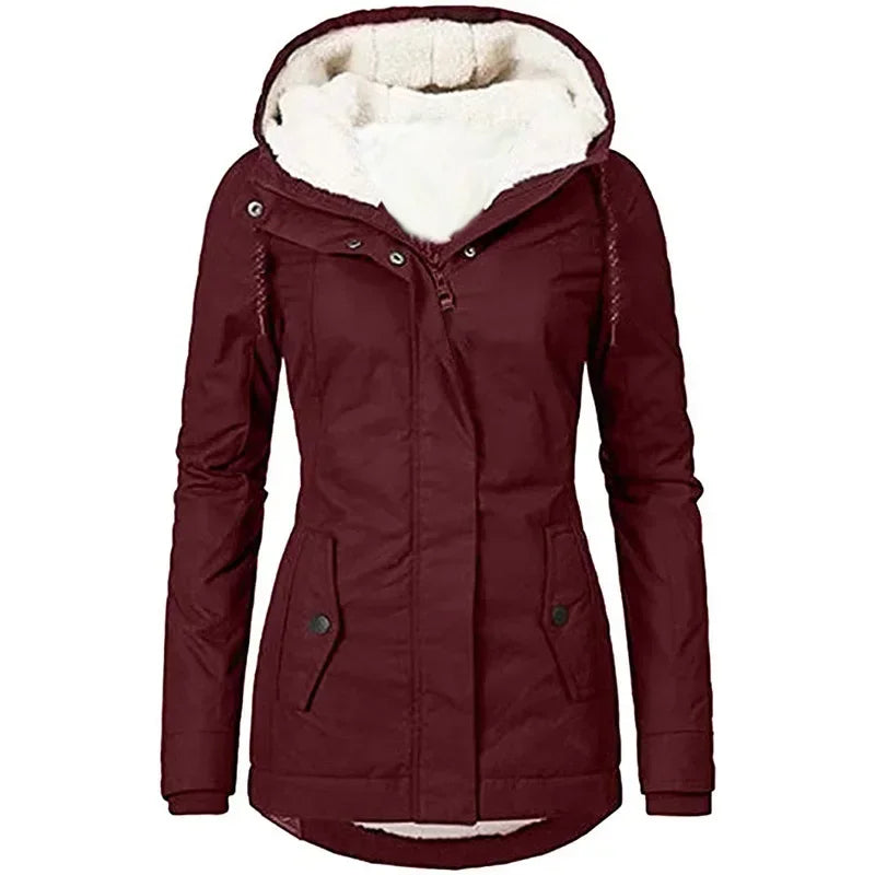 Chaqueta con Capucha y Cremallera para Mujer (Colección 2025/26). Abrigo de Invierno Forrado en Felpa Gruesa, Estilo Parka Casual con Bolsillos