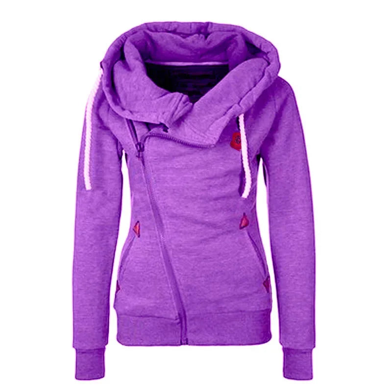 Camisola de desporto com capuz e fecho lateral para mulher