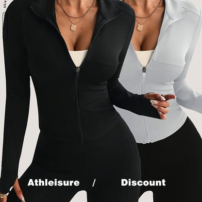Set of 2 Women's Slim-Fit Sports Jackets with Zipper – Yoga, Running and Casual Style