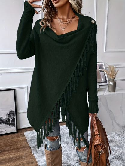 Xaile decorativo com franjas e borlas – Gola drapeada elegante