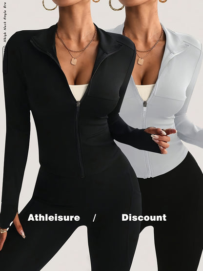 Set of 2 Women's Slim-Fit Sports Jackets with Zipper – Yoga, Running and Casual Style