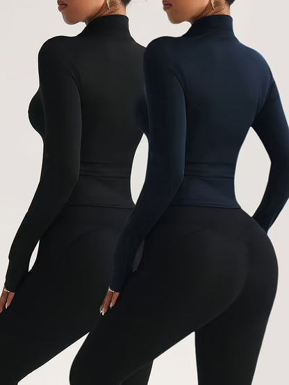 Set of 2 Women's Slim-Fit Sports Jackets with Zipper – Yoga, Running and Casual Style