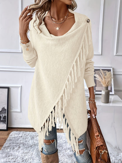 Xaile decorativo com franjas e borlas – Gola drapeada elegante