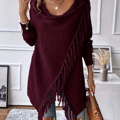 Xaile decorativo com franjas e borlas – Gola drapeada elegante