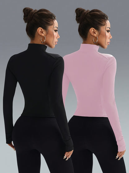 Set of 2 Women's Slim-Fit Sports Jackets with Zipper – Yoga, Running and Casual Style