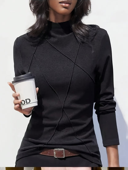 Camiseta jersey térmica de terciopelo con Cuello Redondo y Diseño Patchwork para Mujer